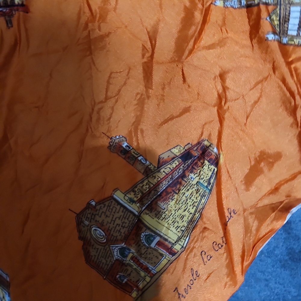 Architectural Print Silk Scarf In Orange Vintage Collectible View 4